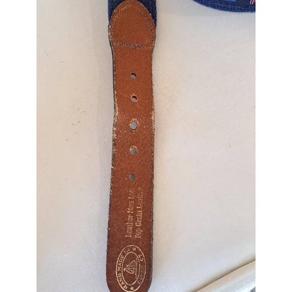 Leather Man Ltd Nautical Flag Belt Leather Trim Brass Buckle CT Mens 40 Maritime - Picture 5 of 13